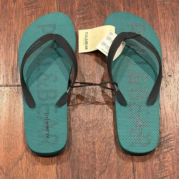 NWT! SIZE 9 PULL & BEAR TURQUOISE & BLACK FLIP FLOPS - Picture 8 of 8